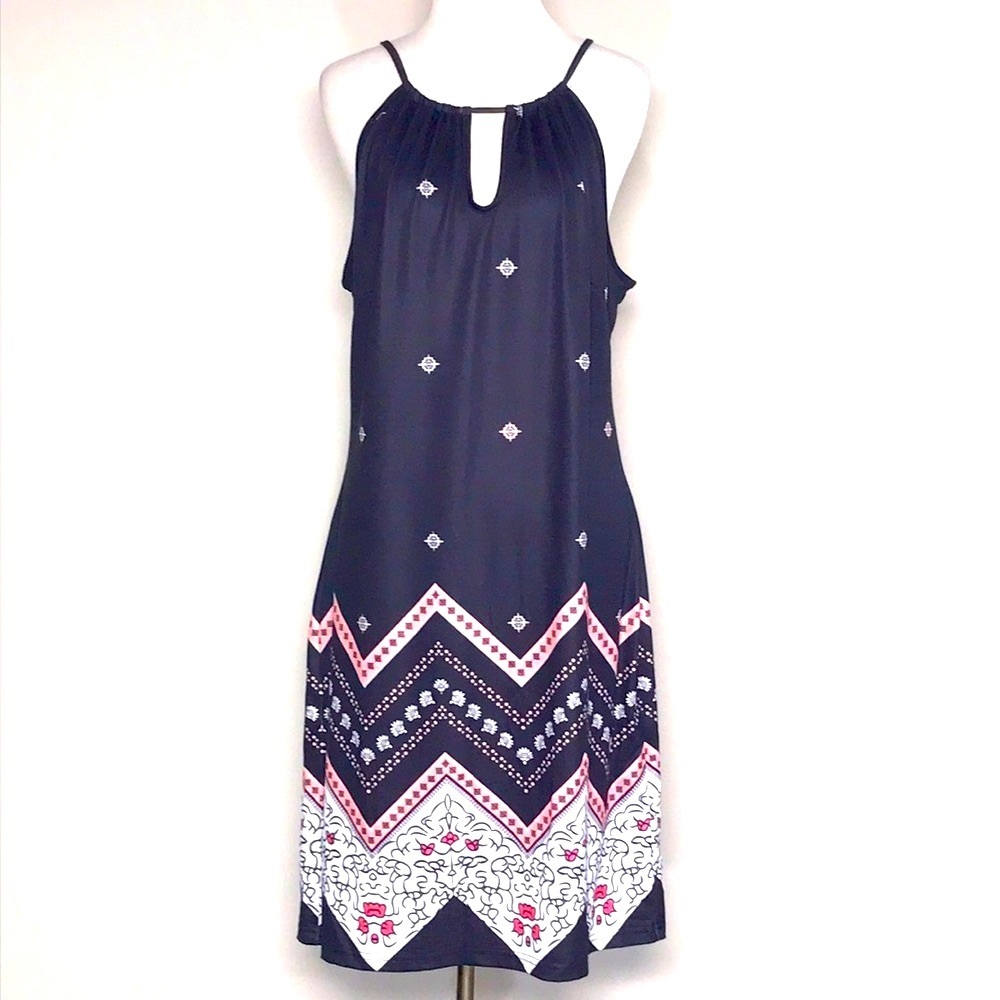NWT Sheilay Women’s Black & Pink Patterned Sun Dress Size  Large